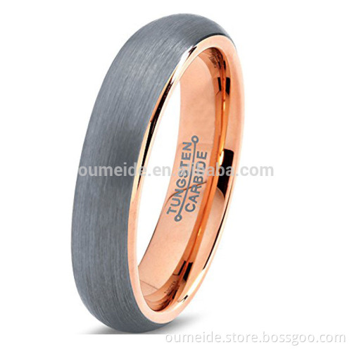 18K Rose Gold Plated Domed Brushed tungsten wedding bands for men 6mm 8mm